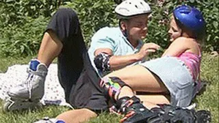 Hottie roller blading in the sun and seduced to take off her panties on the grass - part 2