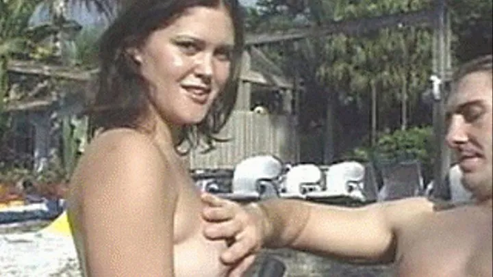 Cute brunette loses her on-camera virginity taking cock under the poolside sun - part 1