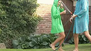 Soaking her wet with a hose for fun before soaking her with cum - high