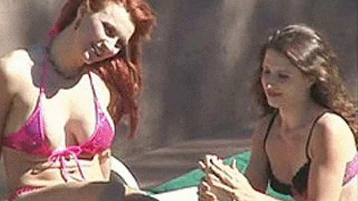 Horny 18 y/o harlots have a threesome at a lesbian pool party - low