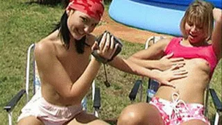 Horny eating pussy on the grass and a lawn chair - part 2