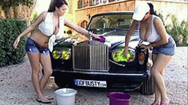 The best car wash you'll ever get with two ridiculously large titties sponging your G ride - low