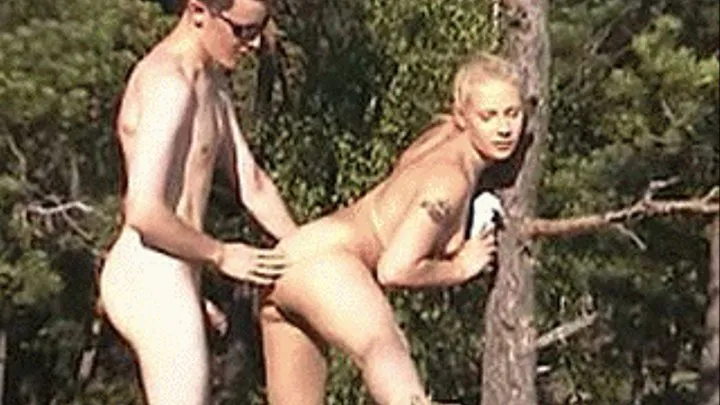 Young chick is camping in the woods and gets horny so she must have a fuck - low