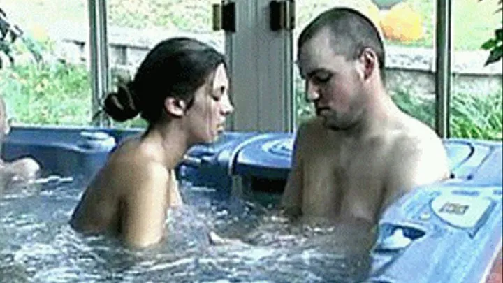 Gorgeous brunette seduced in the hot tub and tag teamed by friends - part 2