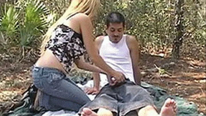 Innocent girl finds a homeless man to fuck behind her house - high