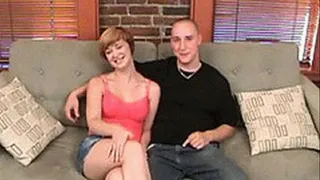 Girlfriend with short hair shows womanly acts riding cock - low