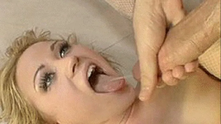 Dropping a big monster load down her tonsils after man handling her entire body - high