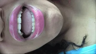 Open wide pink lipstick yawning