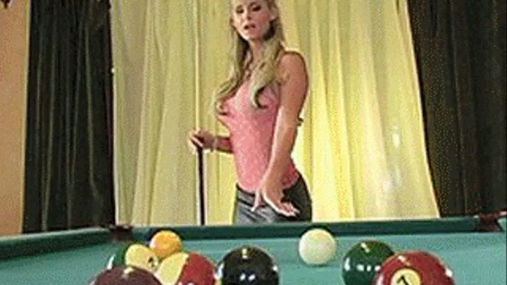 Very busty babe playing pool can't resist sucking the cock presented to her - Highest