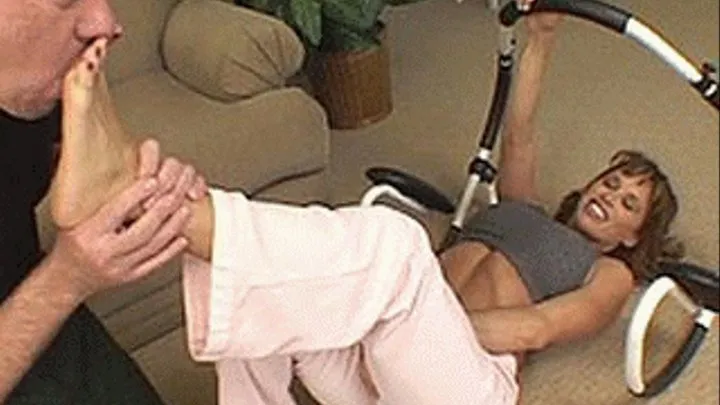 Silly exercise equipment being done by a hot housewife while fucking her feet - part 2