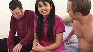 Hot little Asian number treated like a sex doll or piece of meat by 2 white dudes - high