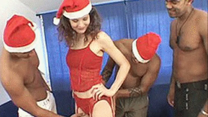 Santas little whore makes the black elves happy by opening her anus - low