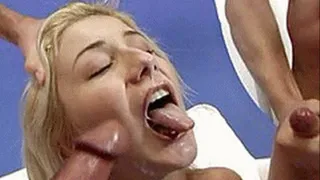 Hardcmore MMF threesome with a lovely blonde babe getting a double facial - part 2