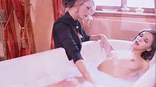 Sponge bathing her young busty lover and dildo fucking her heart shape ass - high