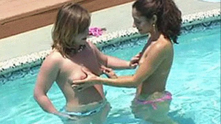 Amateur hotties diving into that blissful pussy poolside - low