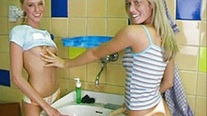 and Frisky, these wild girlies fuck each other in the school bathroom - part 1