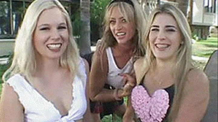 Blondes dressed as school girls opens their legs in the garden and use vibrating dildos - part 1