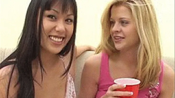 Blonde and asian coed friends perform dildo and strap-on fucking duty - part 1