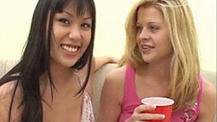 Blonde and asian coed friends perform dildo and strap-on fucking duty - low