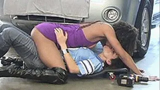 Lesbian mechanics having sex right on the floor of the garage - high