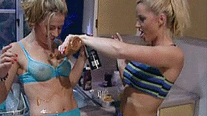 Eccentric lesbians making love in a fun fashion with food in the kitchen - part 2