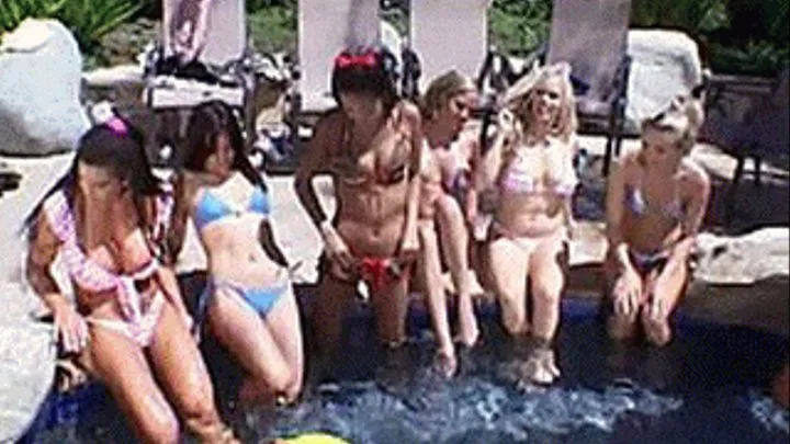 Group of lesbians and their girlfriends having a sexualized pool party with licking and fisting - high