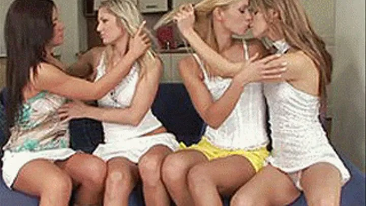 Friends drop by for the all girl gangbang and compete who can cum first - high