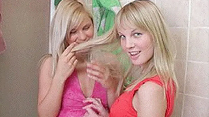 Sweet young blondies take a shower together and get each other off after - high