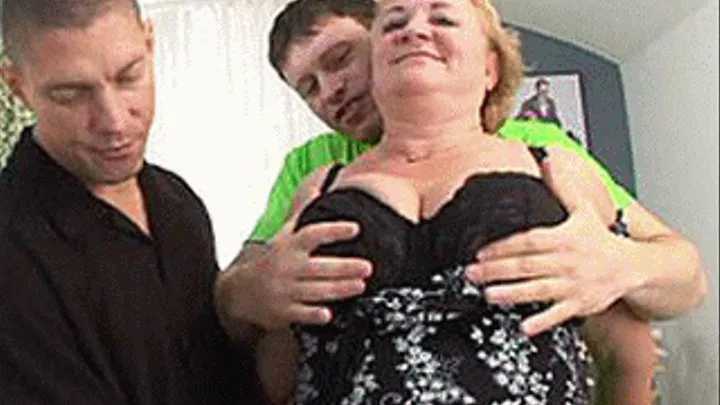 Plumper granny becomes a cum dumpster for multiple cum loads in a threesome gangbang - part 2