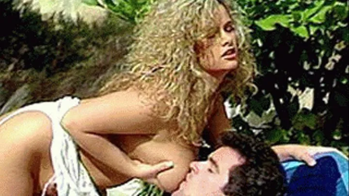 Frizzy haired princess rides dick in the garden and gets spunk in her supple cleavage - part 1