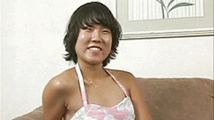 Spraying her tiny Japanese muff with a load of white cum - part 1