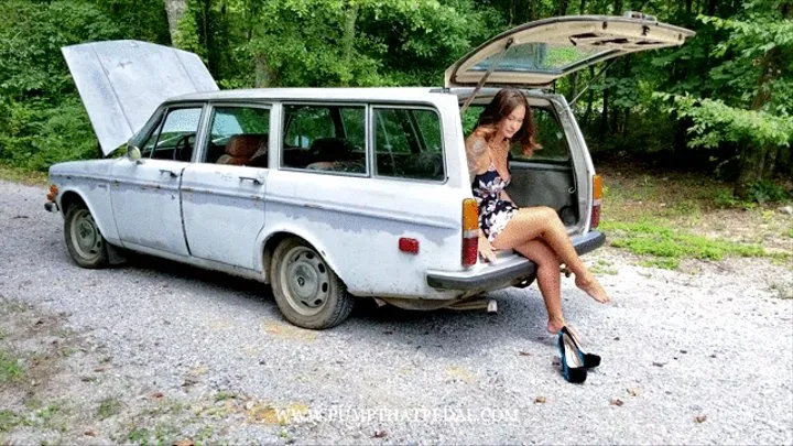 Jane Domino Cranking the Volvo in Black & Blue Platform Pumps - Custom 1148