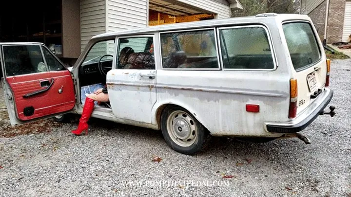 PTP1304 - Vivian Ireene Pierce Revving the Volvo in Red Leather Stiletto Boots - Custom 1304