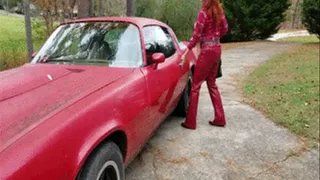 Vivian Ireene Pierce Loses Her Brakes in the Camaro in Red Leather Pants & Cowgirl Boots - Custom 936