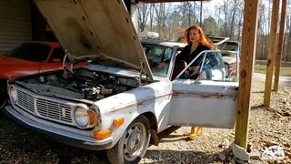 1405 - Vivian Ireene Pierce Cranking the Volvo in Orange Pumps