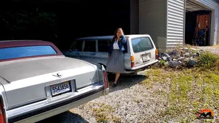 PTP 1337 - Jane Domino Revving the Volvo in Blue Clogs & Pantyhose