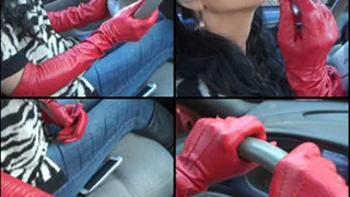 Star in Long, Red Leather Gloves