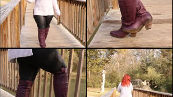 Scarlet at the Bridge in Purple OTK Boots