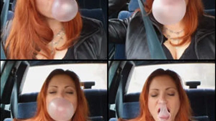 Vivian Blowing Bubbles in Car, Wearing Leather Jacket