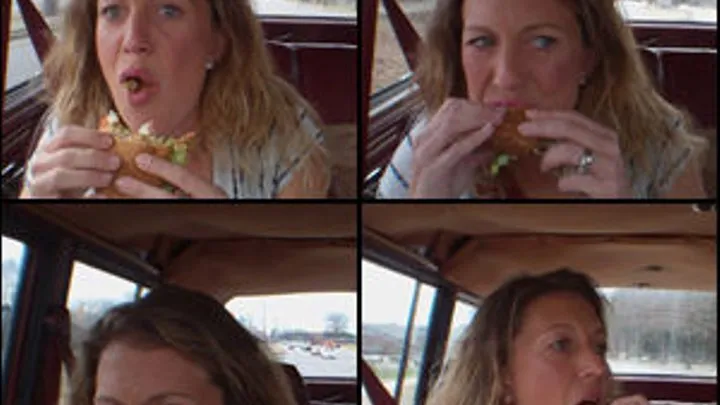 Laney Eating in the Jeep on Her Way Back to Work