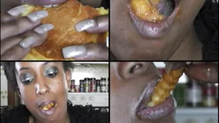 Lady Flawless Eating a Chicken Finger Sandwich