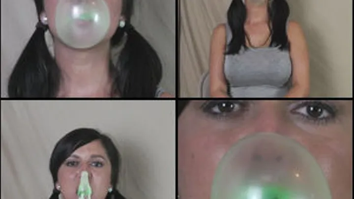 Damara Blowing Green Bubbles in Pigtails