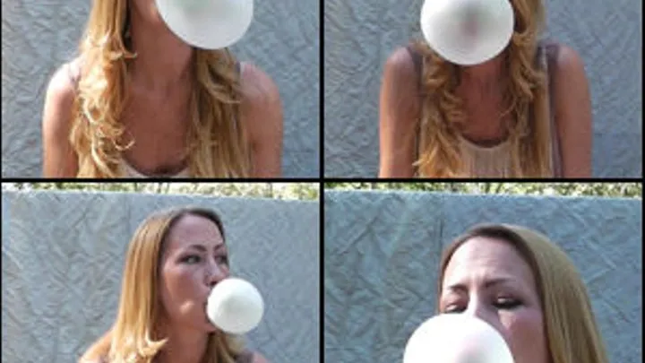 Cassandra Blowing Bubbles Outside with Blue Background