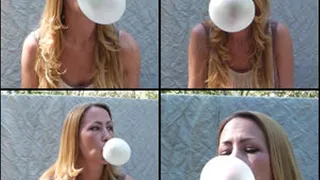 Cassandra Blowing Bubbles Outside with Blue Background