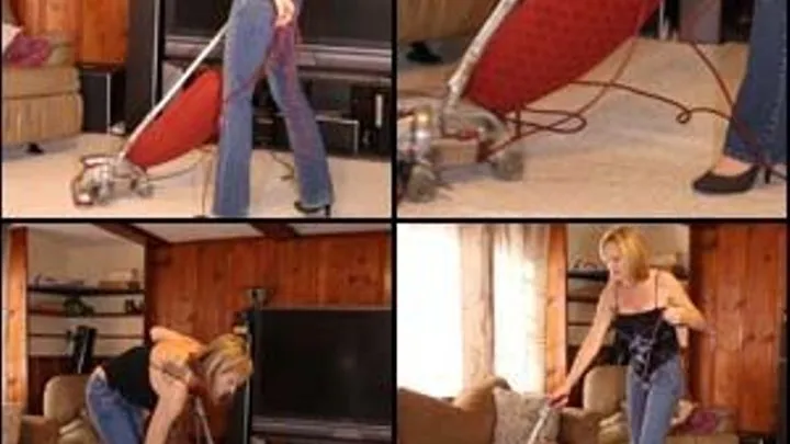 Buddah Vacuuming in Jeans and Heels