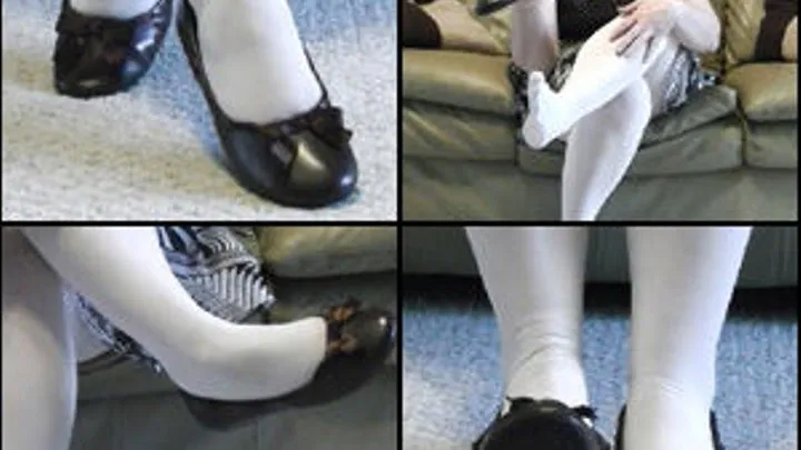 Scarlet in White Tights and Brown Flats