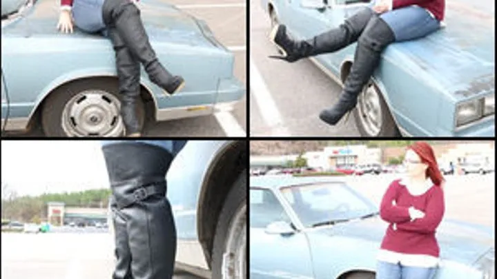 Scarlet in Thigh Boots in a Parking Lot