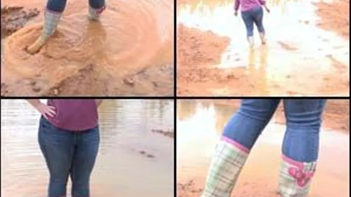 Scarlet Playing in Huge Mud Puddles in Rain Boots