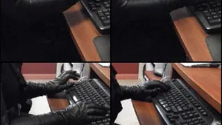 Scarlet Answering Emails in Long, Black Leather Gloves