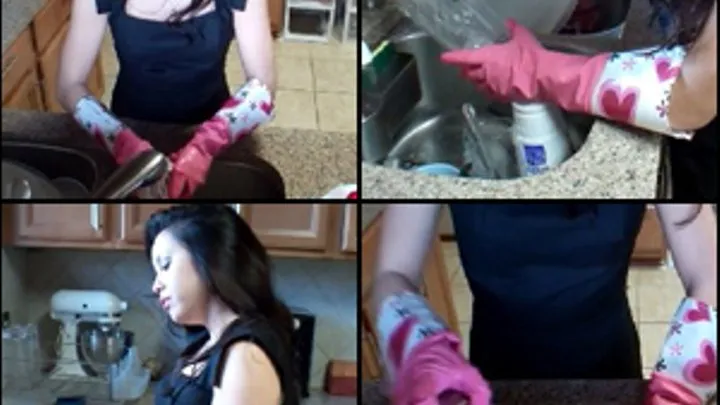 Mari Doing Dishes in Pink Gloves